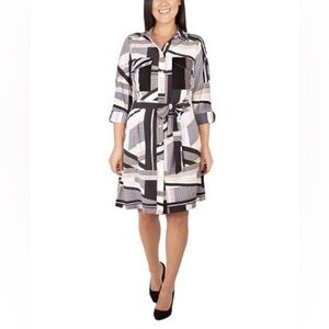 NY Collection Women's 3/4 Sleeve Roll Tab Shirtdress with Belt